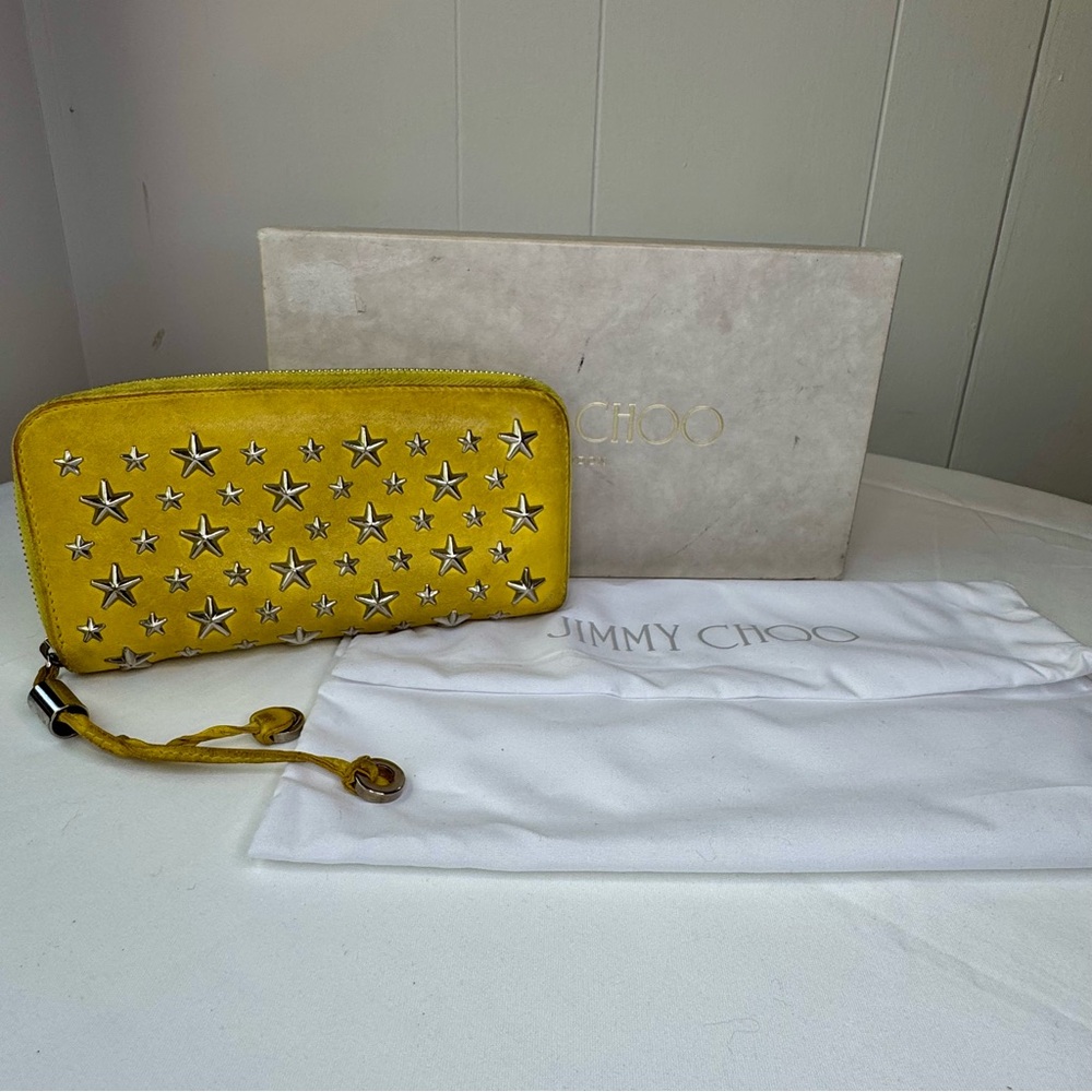 Jimmy Choo Yellow Star Studded Long Zippy Wallet -  (Box, Dust Bag, Cards)